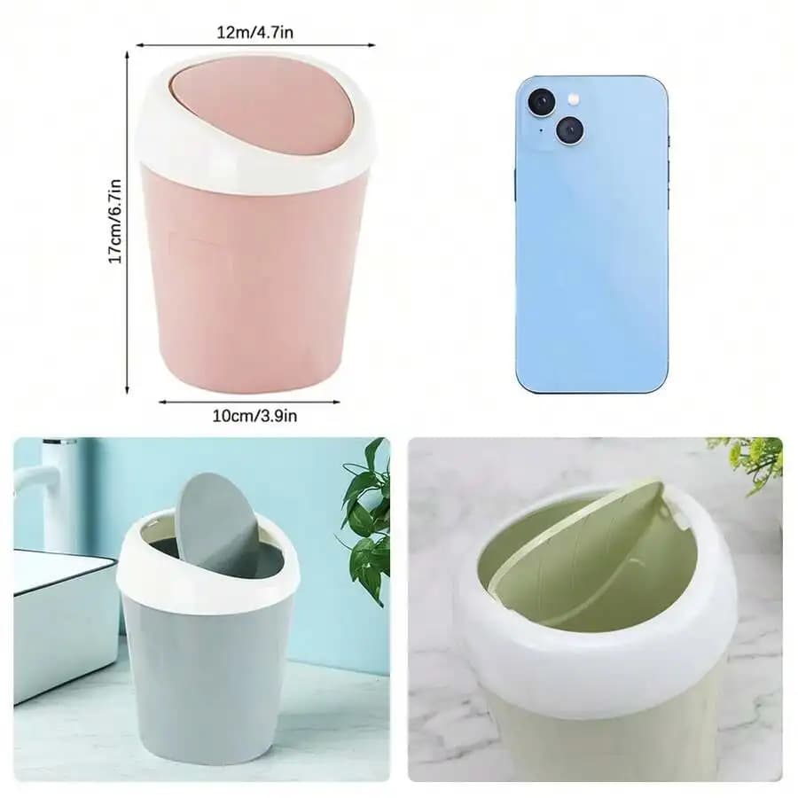 Mini Swing Lid Desktop Trash Can Plastic Small Wastebasket For Home Office Kitchen Bedroom Bathroom