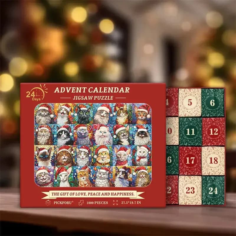 Felice Natale Gatti Calendario dell'Avvento Puzzle Gatto Calendario puzzle natalizio Calendario puzzle con conto alla rovescia per gatti di Natale