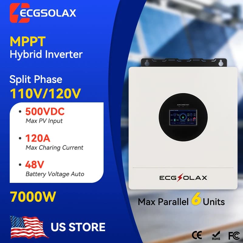 ECGSOLAX 7KW Hybrid Solar Inverter Split-Phase 120V/240V 48V Pure Sine Wave Hybrid Inverter With MPPT 120A Charging Controller