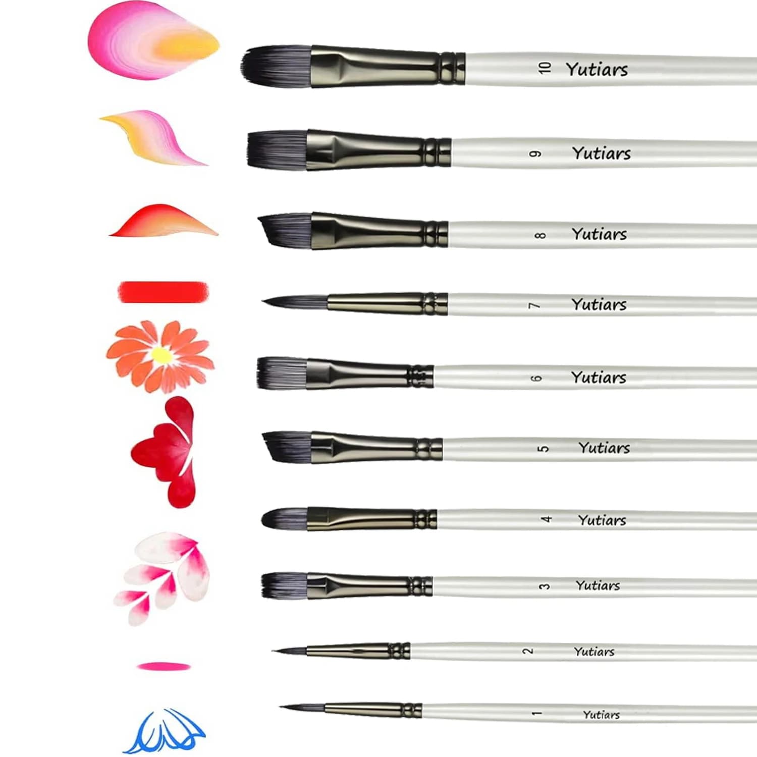 10-piece Face Painting Brush Set - Nylon bristles suitable for watercolor, gradient, and acrylic or oil paints.