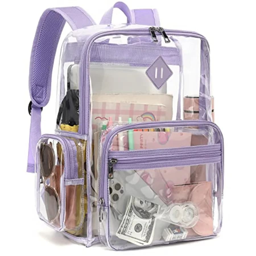 Heavy Duty Clear Backpack for Girls Boys Women Men, PVC Transparent School Backpacks See Through College Bookbag Purple