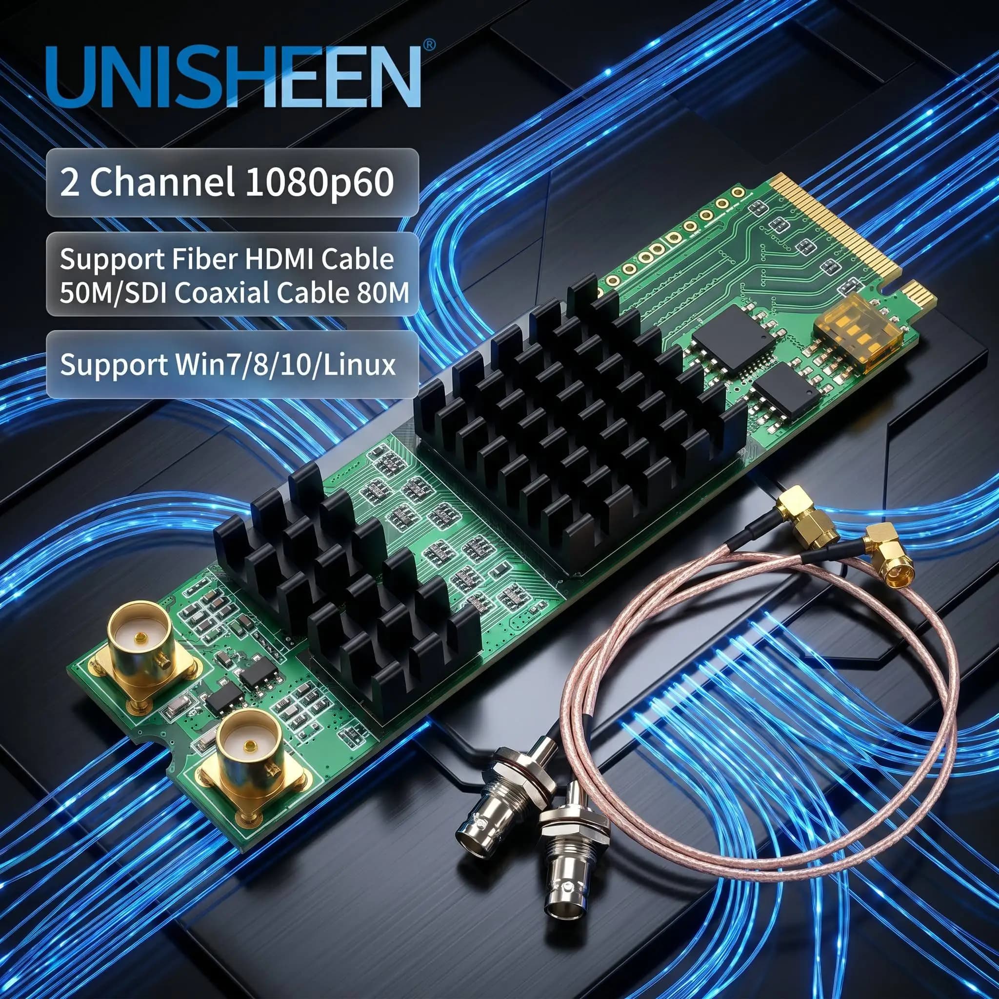 UNISHEEN UC3520S-M Industrial Dual Channel 1080p 60fps SDI Video Capture Card for Industrial Embedded PC Recording