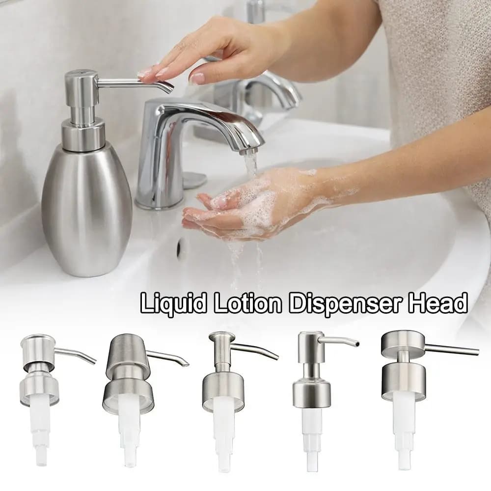 Elegante Testa Pompa in Acciaio Inossidabile per Sapone, Tubo Pompa Shampoo Riutilizzabile e Sostituibile, Testa Dispenser per Lozione Liquida con Filettatura 28