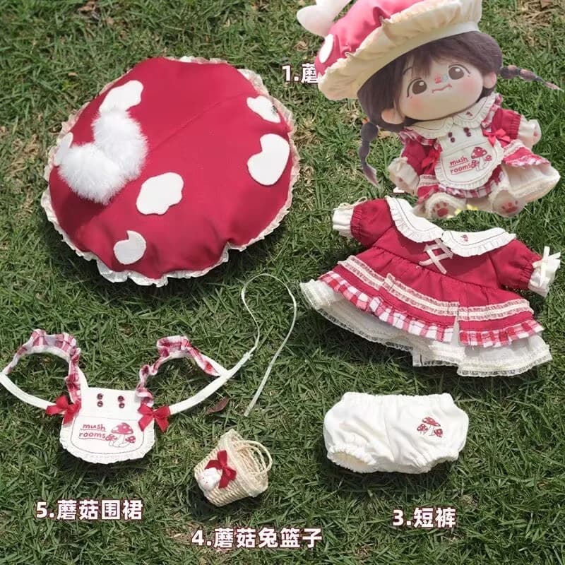 Vestiti per bambole in cotone, vestiti originali da 20 cm, 'Coniglio dei funghi', simpatica foresta delle fiabe, rossa e bianca, per ragazzi e ragazze