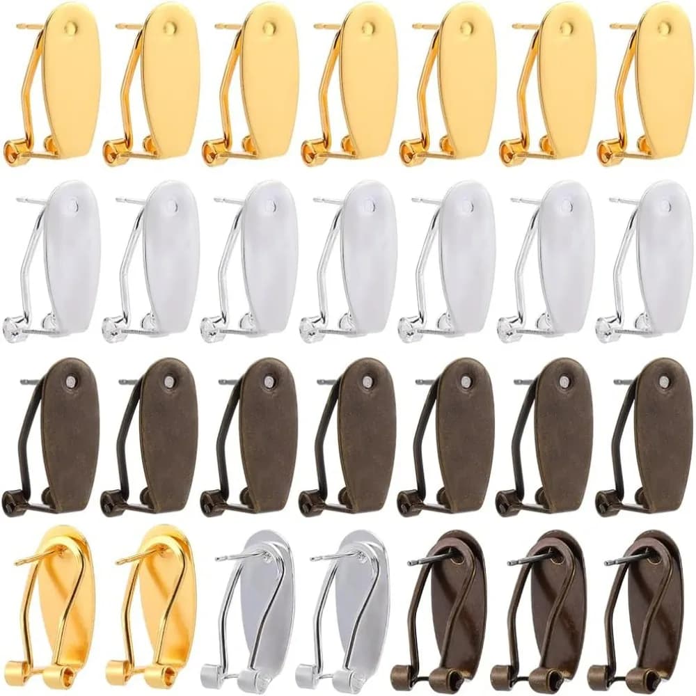 1 scatola da 30 pezzi clip per orecchini orecchini per unghie pali per orecchini in metallo francese oro argento ottone orecchino a bottone vuoto con kit di creazione piatta
