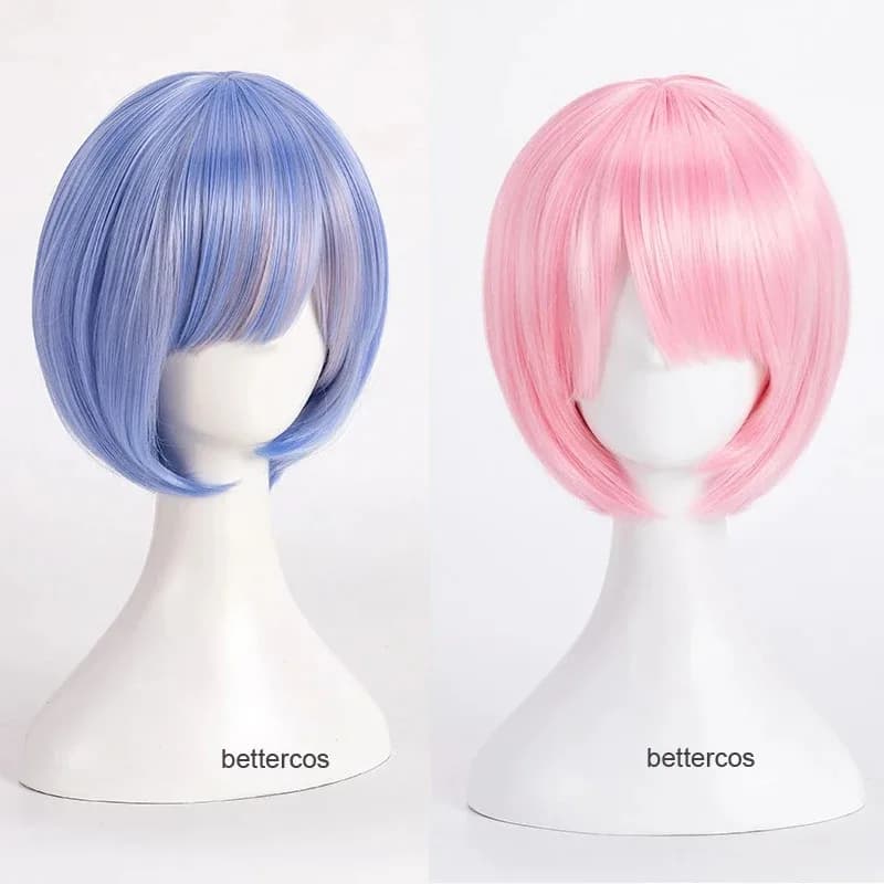Re:Life In a Different World From Zero Rem Ram Cosplay Capelli sintetici corti resistenti al calore + cuffia per parrucca CFH;4FB;JK