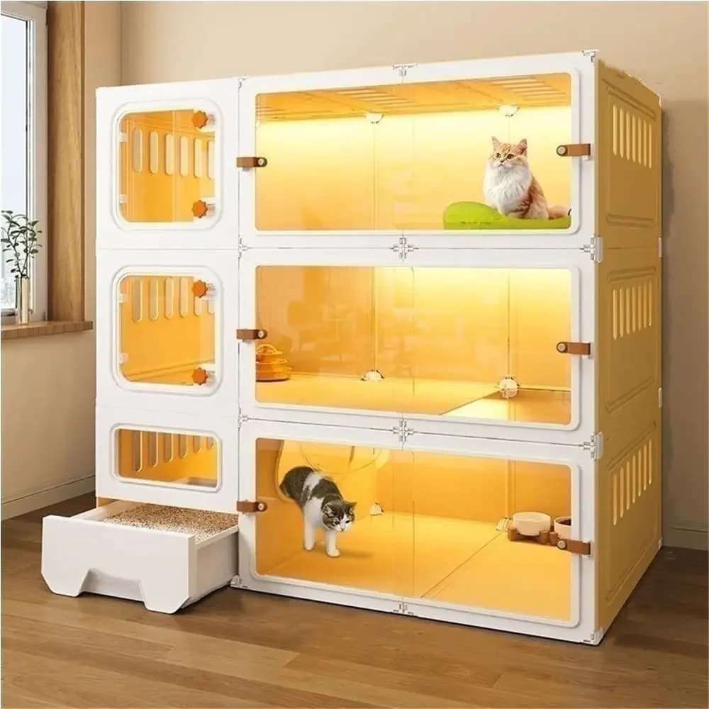 Indoor Luxury Two-Layer Cat Villa with Litter Box, Plastic Cat House - 105x45x105cm