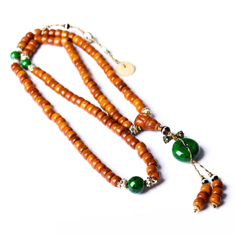 Collana di Preghiera Buddista con 108 Perle in Osso di Yak Stile Tibetano, Rosario Etnico, Regalo