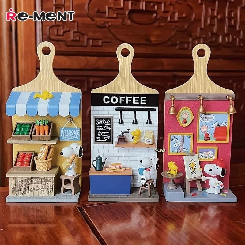 Re-Ment Peanuts Snoopy Blind Box Miniature Scene to Hang at Wall, Cutlery, Daily Life, Food Game, Figurine Collection Soul, Gift