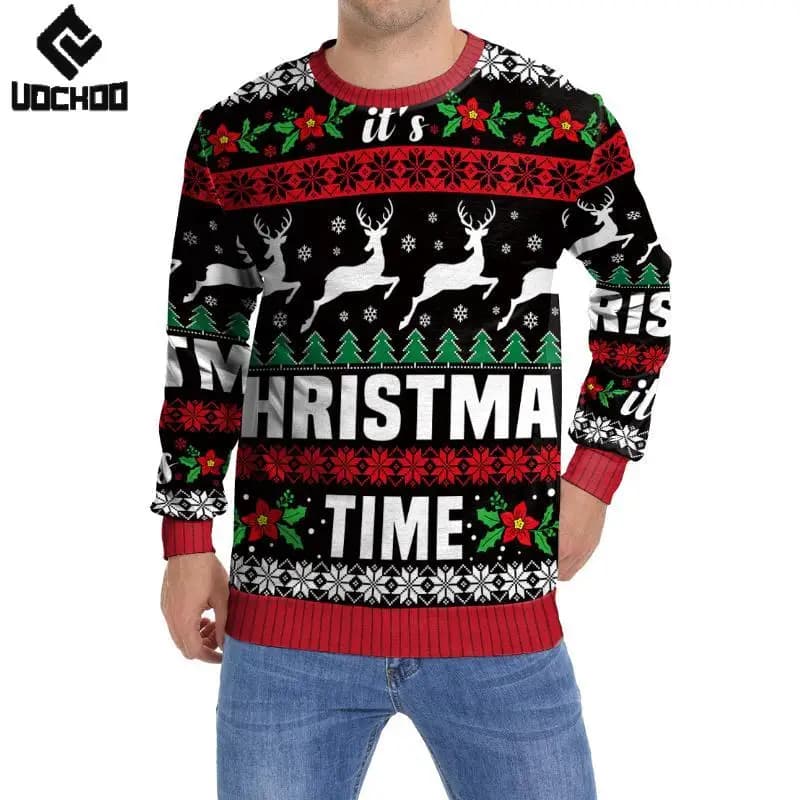 Elk Cosplay Christmas Ugly Sweatshirts for Men Red Green Pullover Costumes Family Party Hoodies Autumn Winter Couple Clothing
