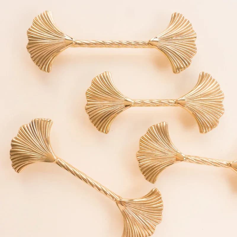 Ginkgo Foil Shape Brass Armour Handle, Creative and Custom Design, Golden Nordic Handle for Drawers and Cabinets, Home Accessories