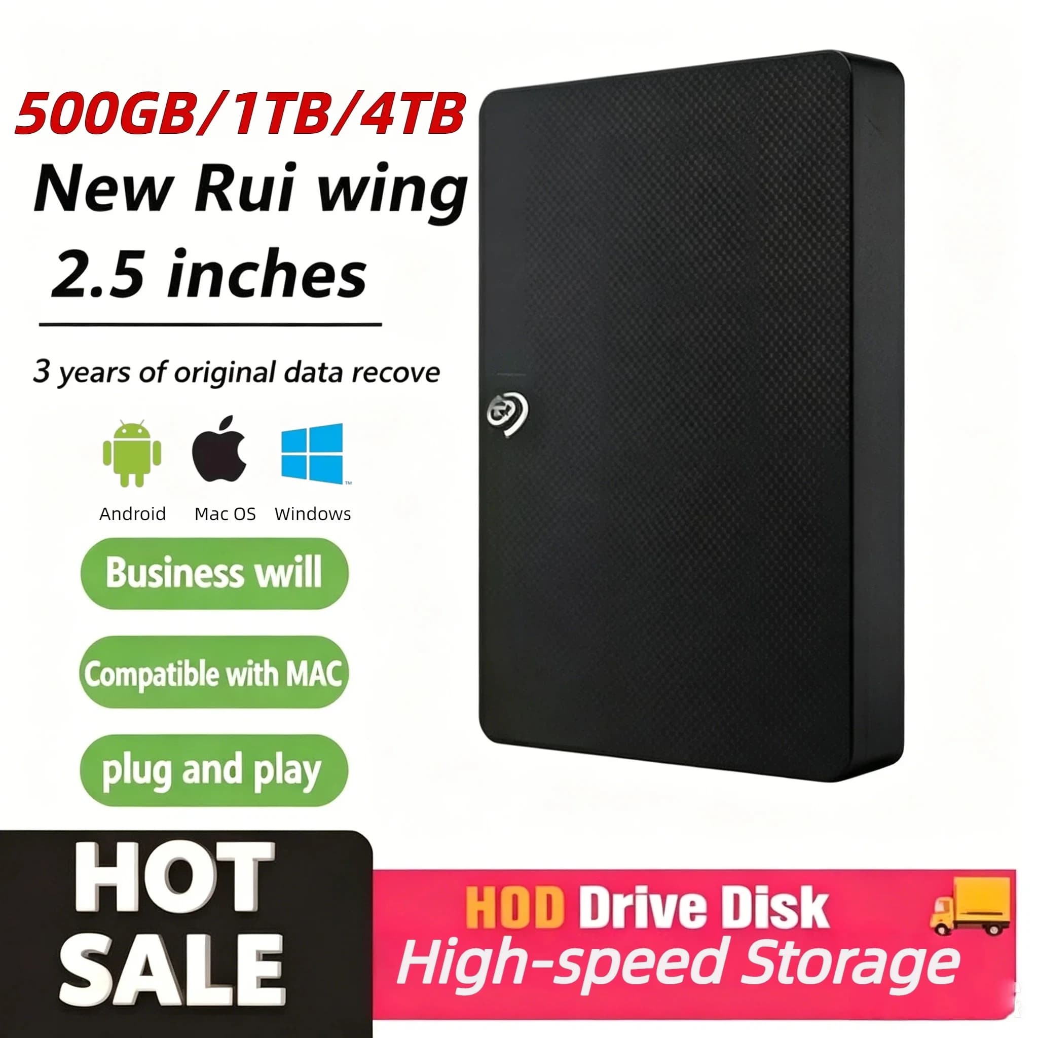 OEM per Seagate Expansion HDD Esterno 500GB 1TB 2TB USB3.0 2.5 Pollici, Box Disco Rigido Portatile per PC e Laptop