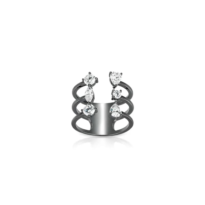 BELLUX Nuovo Arrivo Anello di Lusso in Argento 925 con Zirconi Sintetici Placcato Oro Nero e Diamante a Goccia Bianco
