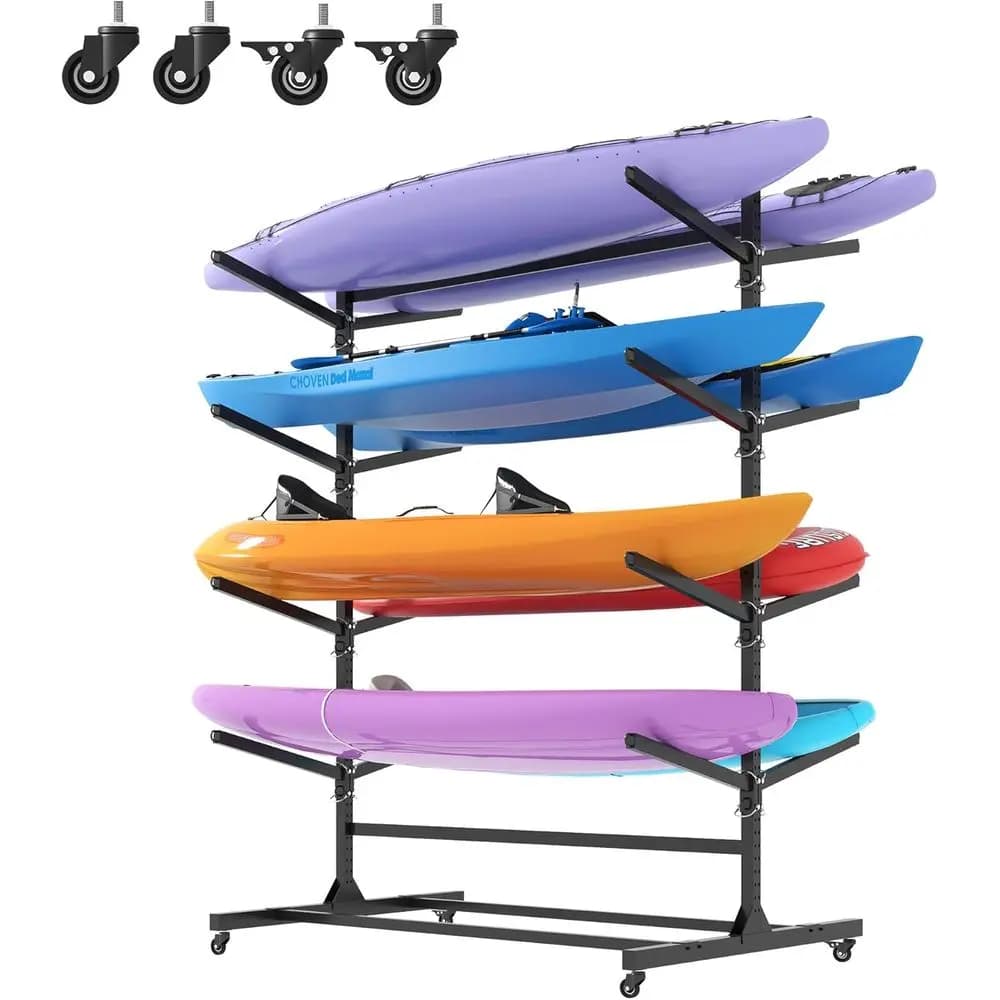 Sturdy Storage Rack for Kayaks, Canoes, SUPs, Paddle Boards, and Surboards with Wheels