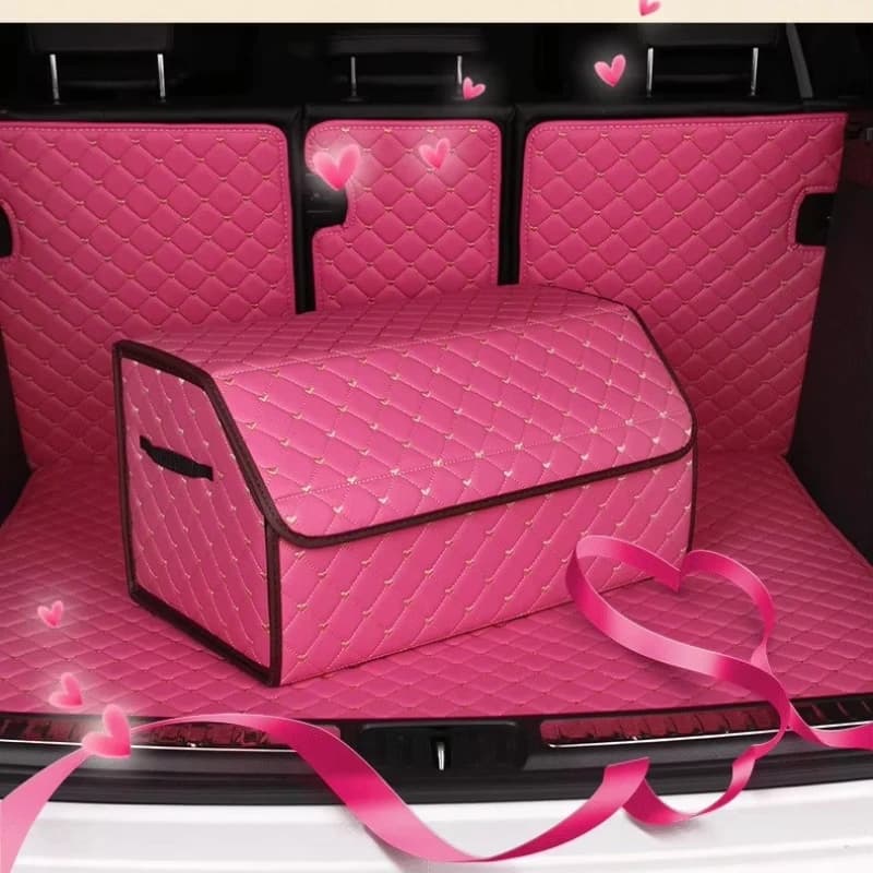 Scatola Portaoggetti in Pelle per Bagagliaio Auto, Organizer Carino e Pieghevole, Accessori Auto Originali per Donne