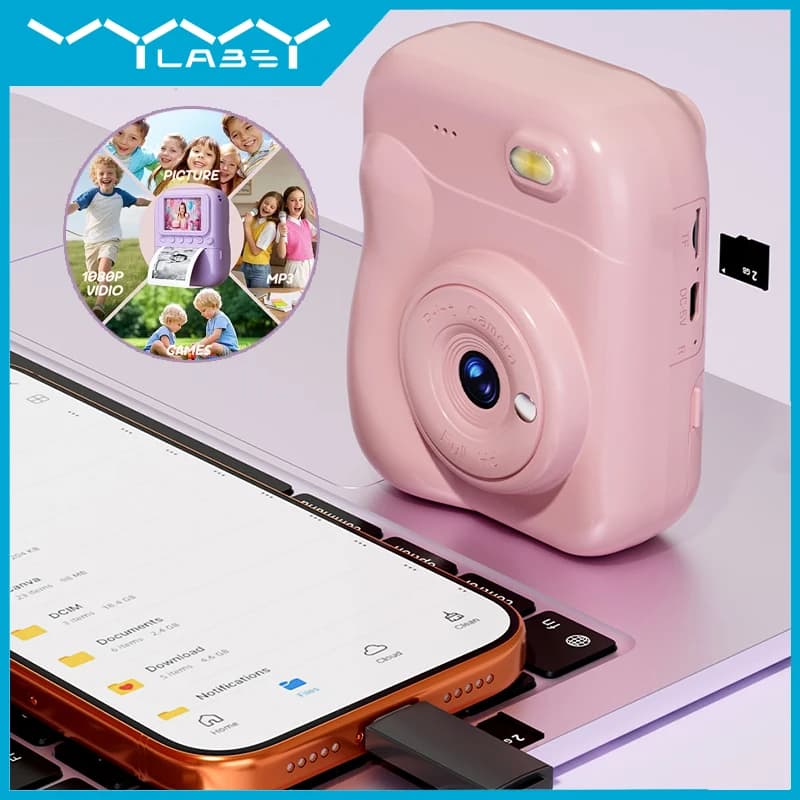 VYVYLABS Fotocamera con stampa istantanea Mini fotocamera da stampa da 2,4" Supporto per fotocamera digitale per scattare foto Videoregistratore portatile 1080P