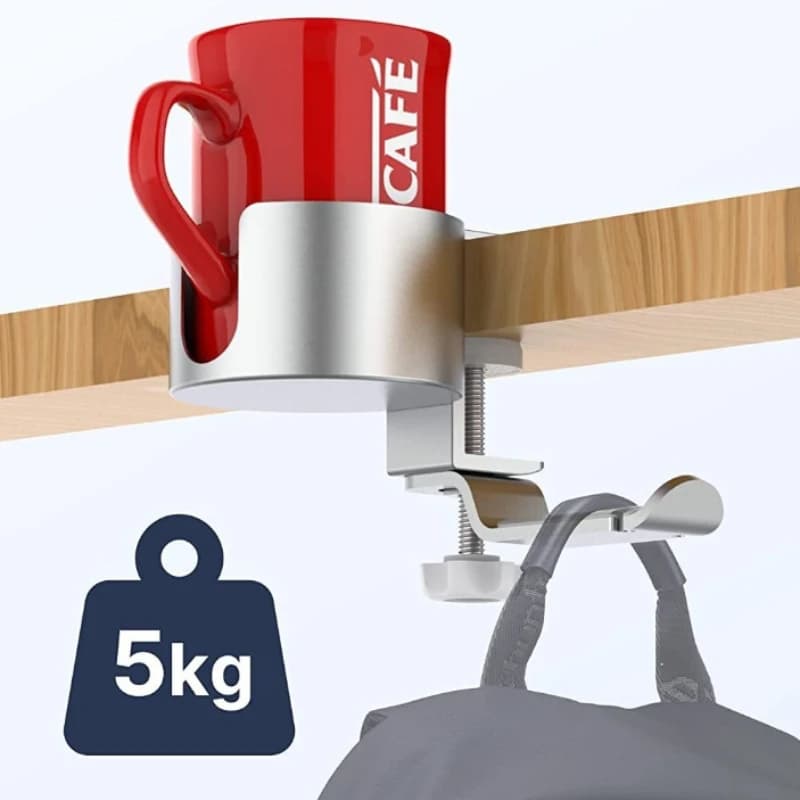 360° Rotating Cup Holder Aluminum Desk Mount with Headphone Hook Space Saving Setup for Home Office Gaming Desk Use