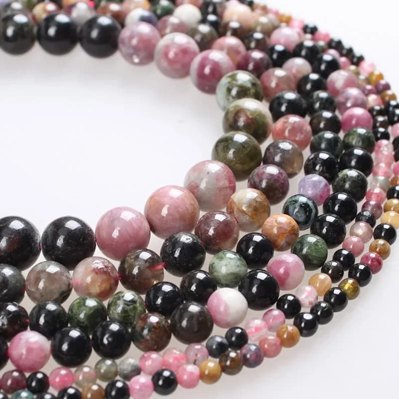 Perline di pietra naturale al 100% Tormalina di colore misto Perline sparse rotonde 2 3 4 6 8 10 12mm per braccialetti Collana Creazione di gioielli fai da te
