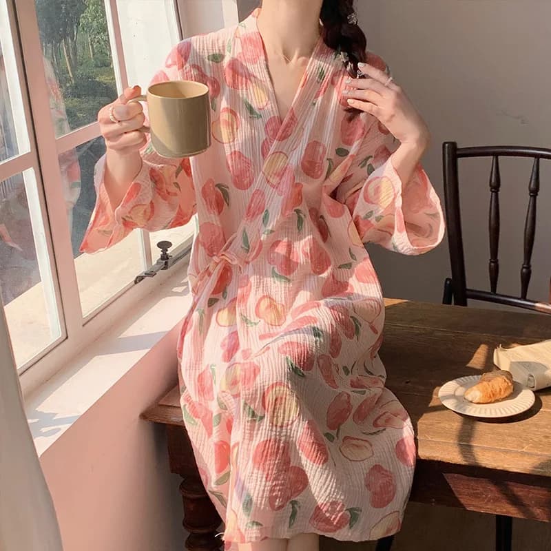 Summer Night Kimono in Cotton for Women, Light Japanese Clothing for Home, Ideal for Relax and Bathroom, Size XXL