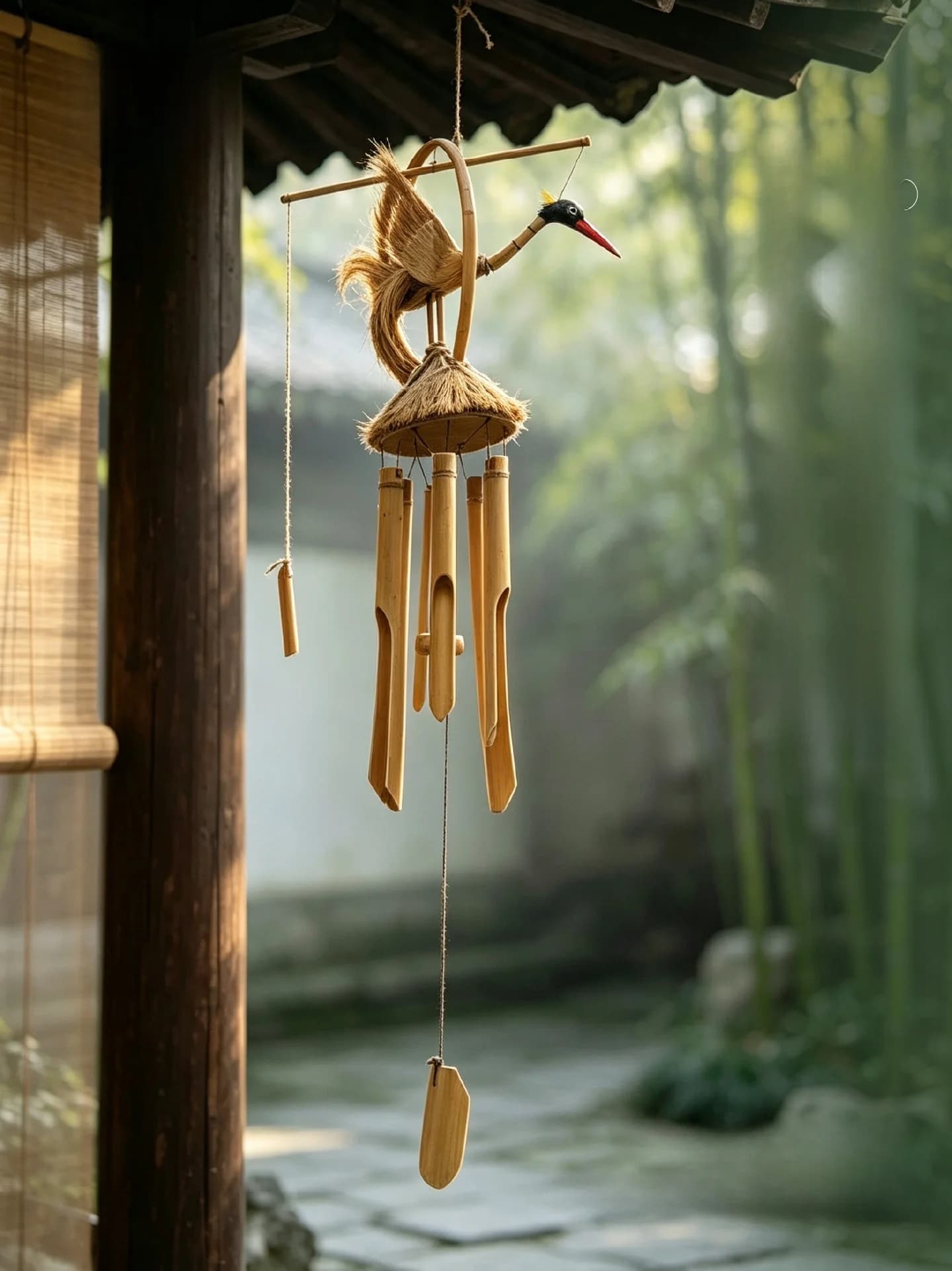 Handmade Bamboo Wind Chimes Creative Hanging Decorations Village Landscape Office Decor Indonesian Craft Home Decor Gifts