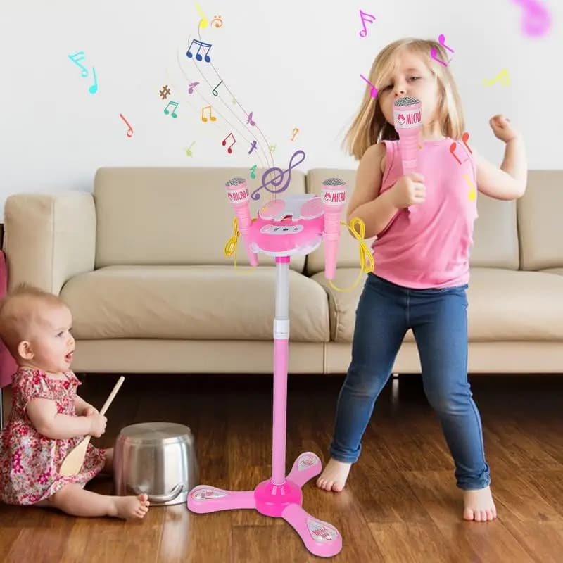 Microfono per bambini con supporto macchina per Karaoke microfono supporto per microfono Playset per bambini microfono in piedi giocattoli per microfono