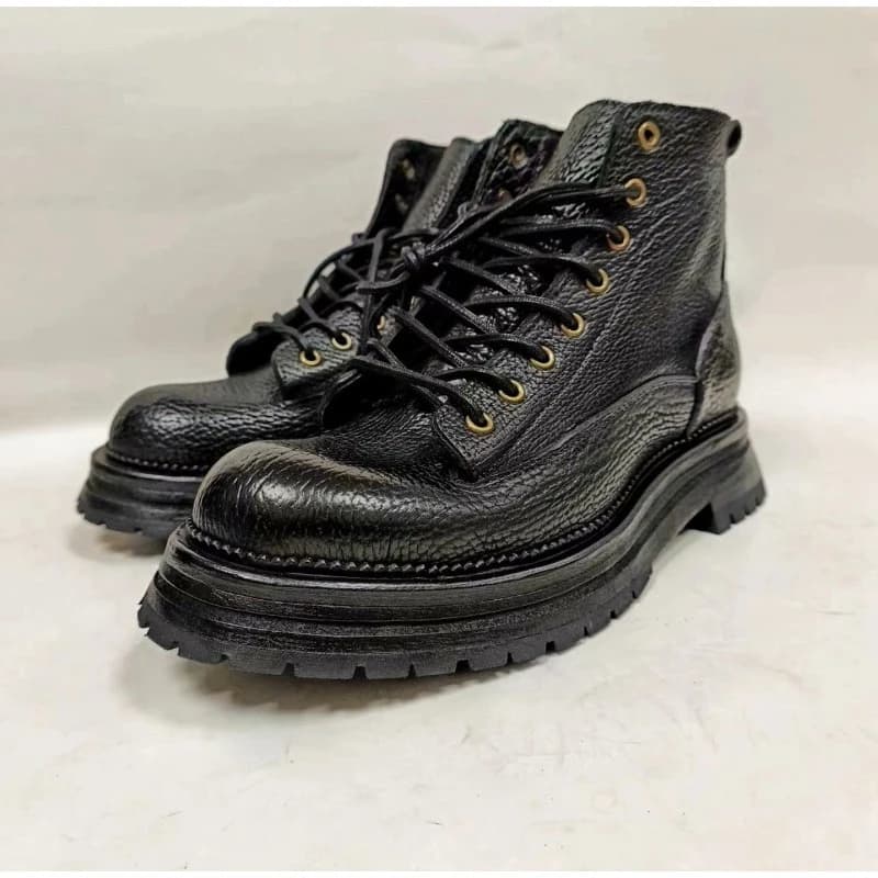 Stivali in Pelle di Vacchetta Stile Britannico con Suola Spessa, Scarpe da Uomo in Vera Pelle Fatte a Mano, Stivali Chelsea Derby Formali con Punta Rotonda