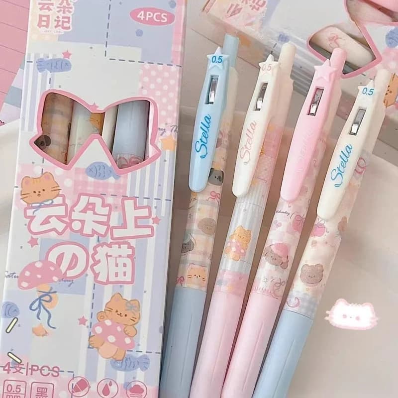 Penna Gel a Pressione Kawaii a Forma di Gattino Nuvola, Carina e di Design, per Ufficio e Scuola, Asciugatura Rapida, per Studenti