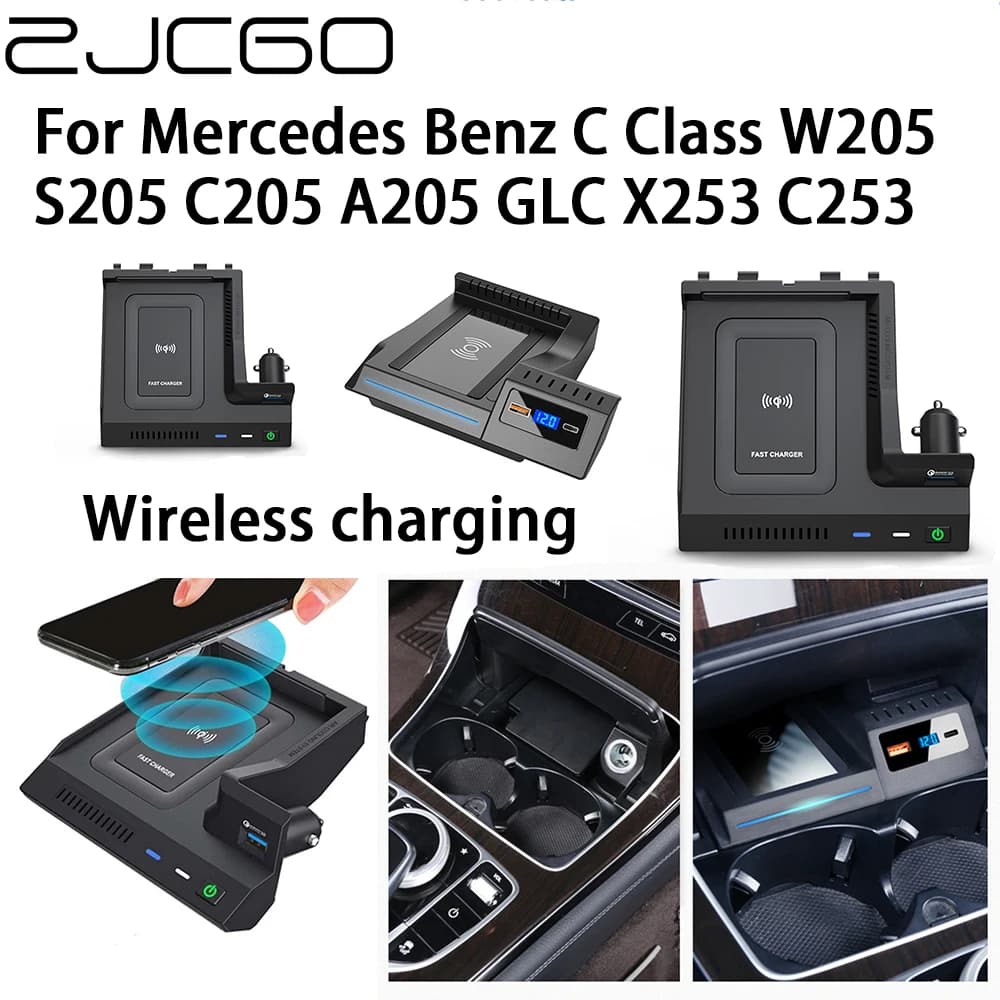 ZJCGO Caricabatterie Wireless QI da 15W per Auto, Ricarica Rapida per Telefoni Cellulari, Compatibile con Mercedes Benz Classe C W205 S205 C205 A205 GLC X253 C253