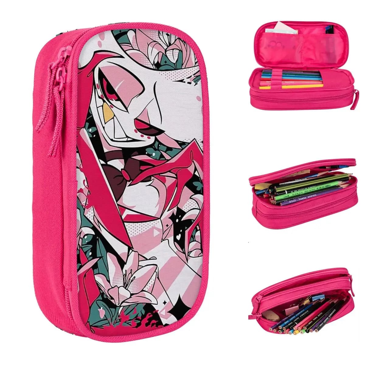 Lovely Hazbins Hotel Angel Dust Spring Astucci per matite Astuccio portapenne per borsa per studenti Studenti Scuola Cancelleria con cerniera