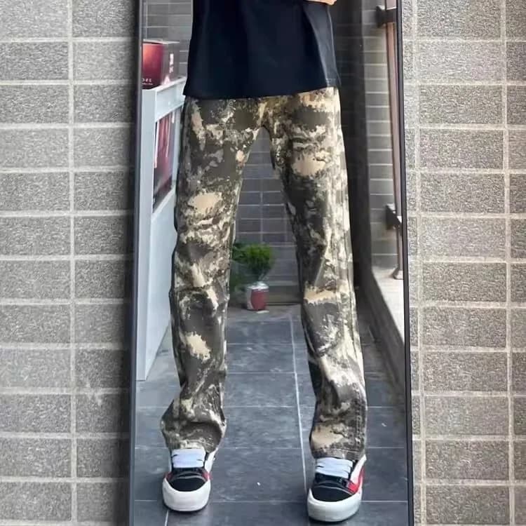 Summer Large Size 300 Pounds Hiphop Camouflage Jeans Men's Long Straight Leg Wide Leg Pants Casual Comfortable Polyester Fiber