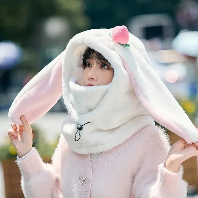 Ski helmet covers with rabbit ears cartoon, comfortable and soft hat for cycling helmet, adorable warm winter cap in plush for girl and woman