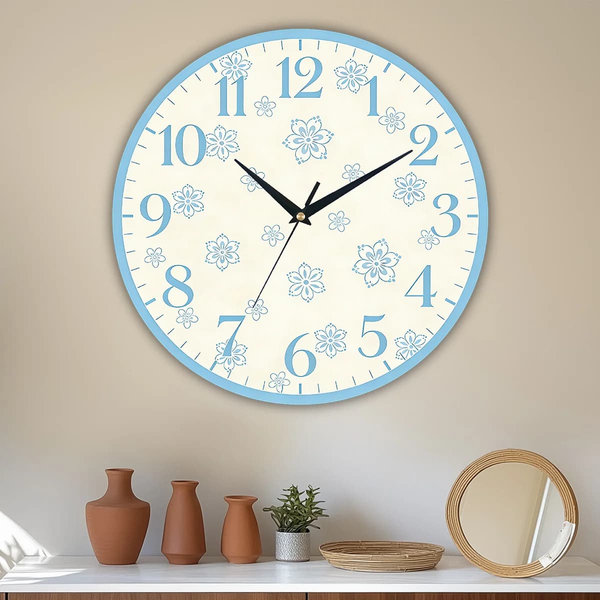 Simple Floral Texture Wall Clock for Bedroom Living Room Decor Silent Clock Minimalist Design
