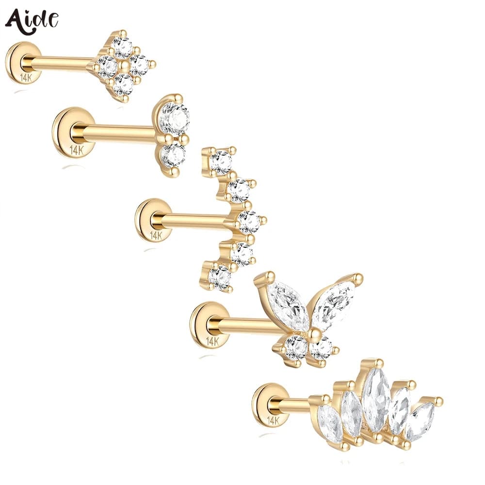 Aide DIY Zircon Pearl Earring 14k Solid Gold Stud Earrings Simple Jewelry Minimal Style Holiday Christmas Accessory Pendientes