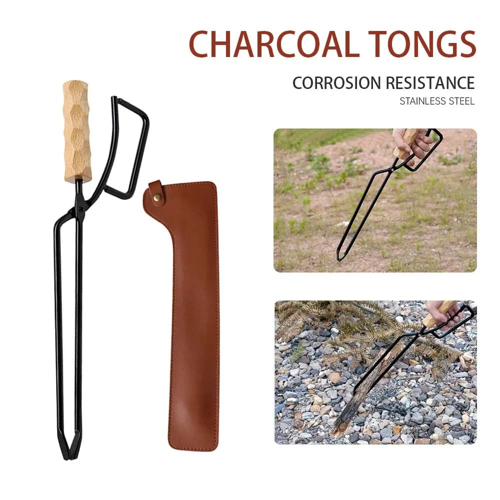 Metal Wooden Barbecue Fire Tongs Long Handle Wood Burner Fireplace Charcoal Clip Portable Lightweight Outdoor Camping Equipment