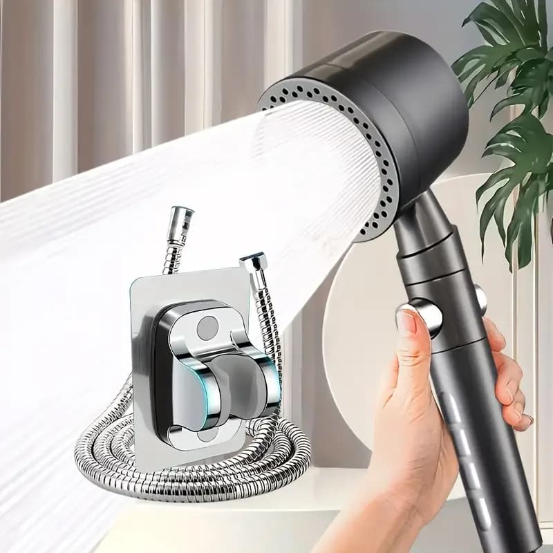 High-pressure portable shower head with button stop function, bathroom accessories set for efficient water use