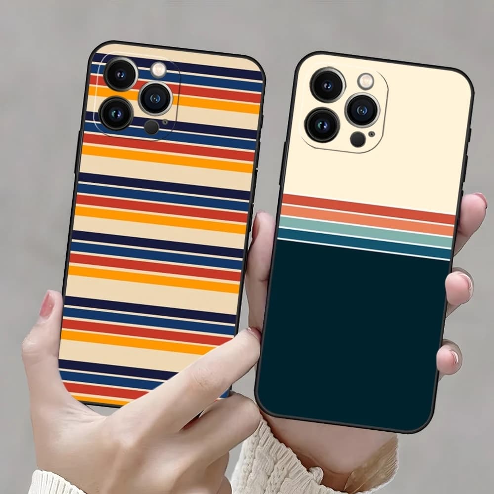 70s Vintage Retro Stripes Designed Phone Case For Iphone 13 15 11 17ProMax 16 14 12 Pro Xs Max Mini Xr 8 6 Plus Shell Coque