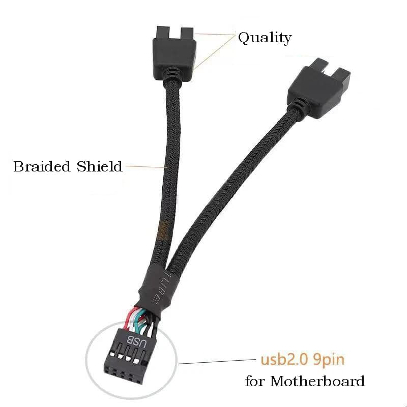 USB da 9 pin a doppio 9 pin cavo splitter computer PC case scheda madre 1 in 2 out trasferimento dati scudo intrecciato cavo HUB prolunga linea