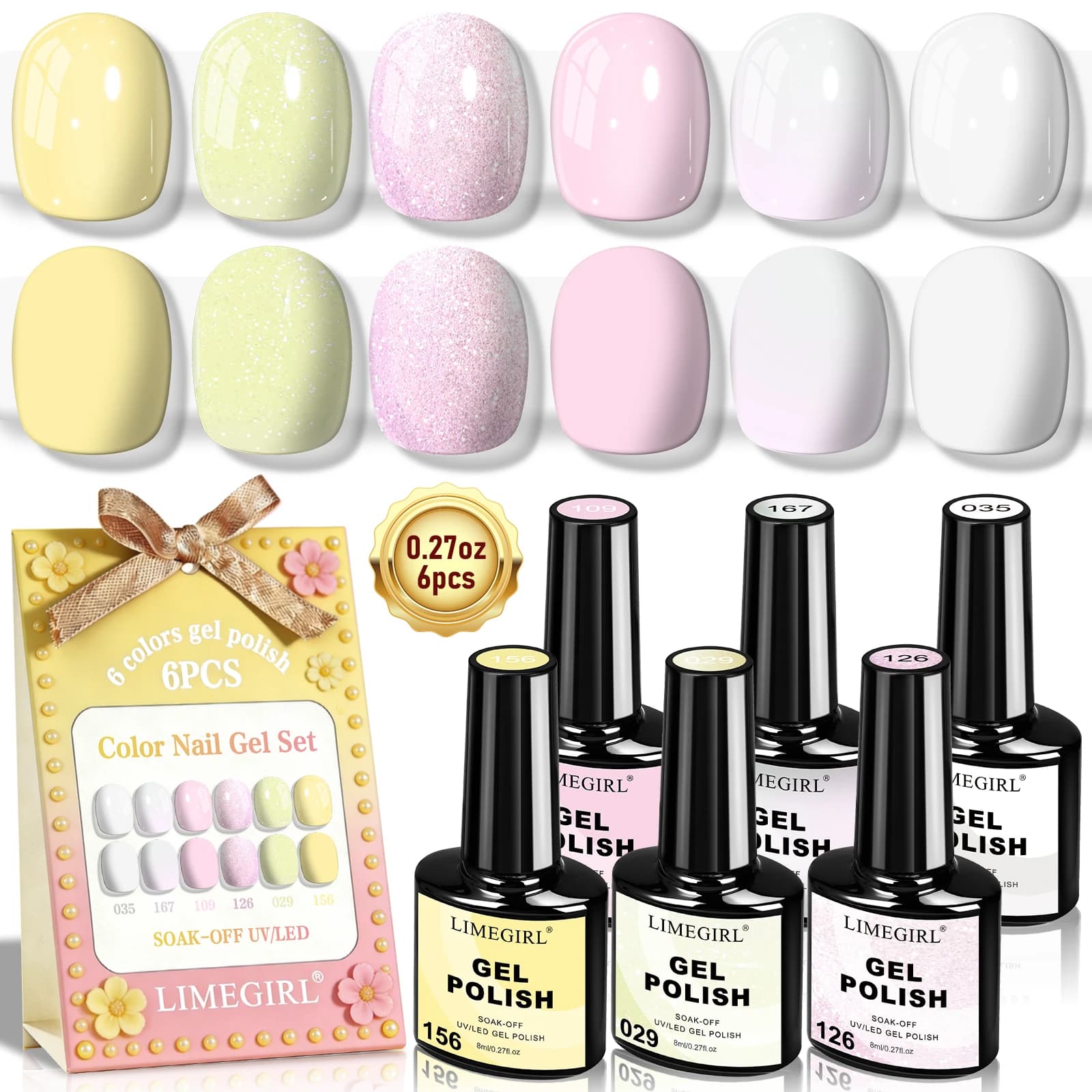 LIMEGIRL Set di 6 Smalti Gel Semipermanenti UV per Nail Art, Kit di Smalti Gel per Design Fai-da-Te