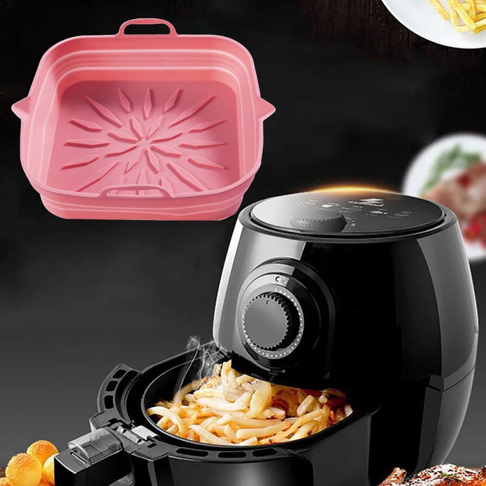 Silicone tray for air fryer, square-shaped, folding, for oven, non-stick, high temperature resistant, kitchen accessories