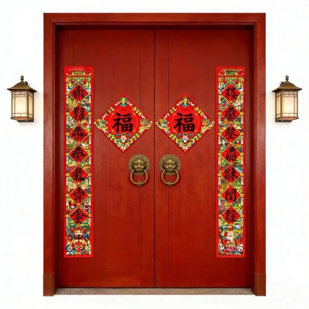 Chinese Calligraphy New Year Door Couplet Set Blessing Words God of Wealth Door Sticker Traditional Feng Shui