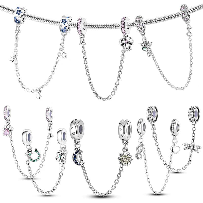 925 Silver Star Moon Bow Safety Chain Clasp Clip Charm Fit Original Bracelet DIY Production For Woman holidays Jewelry Gifts