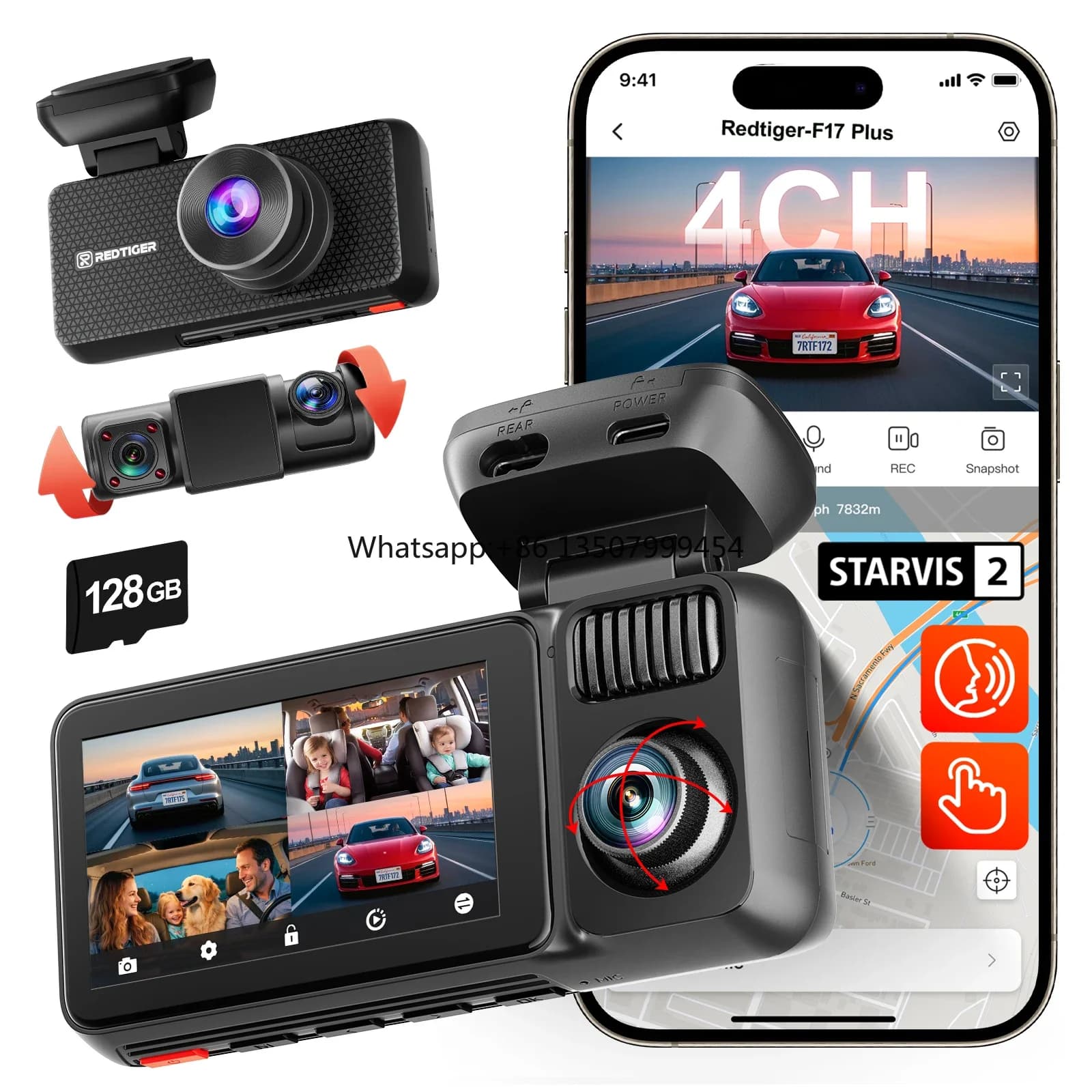 Distributore F17 Plus Mini Dash Cam con Touch Screen, Visione Notturna, Monitoraggio Parcheggio, Controllo Vocale, WIFI, GPS, Scatola Nera per Auto