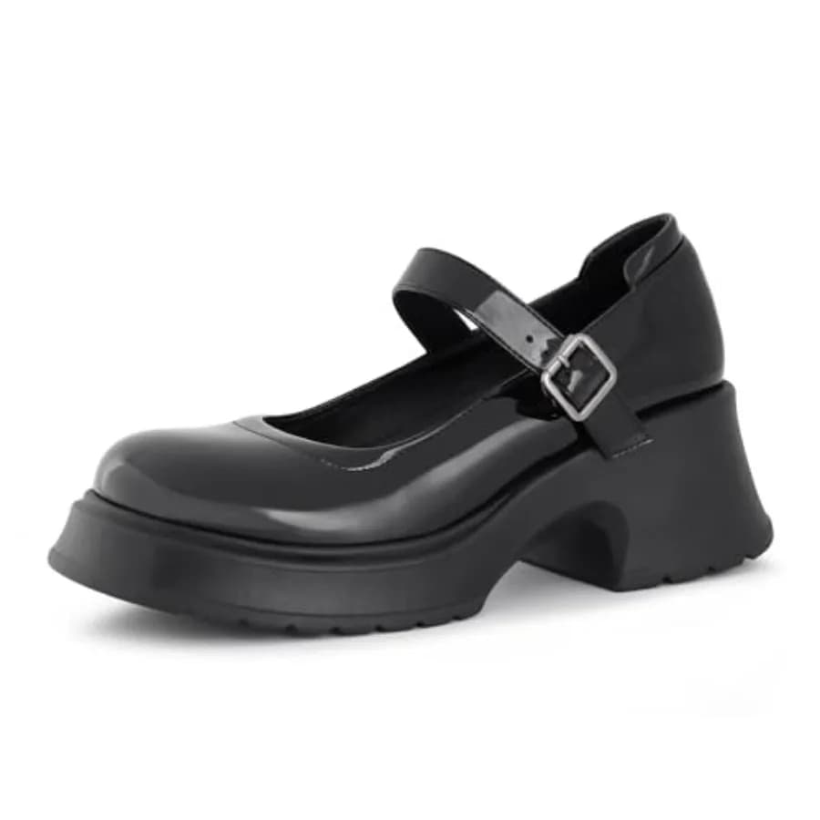 Women's Mary Janes Platform Chunky Block Heels Work Wedding Shoes Ankle Strap Gothic Lolita Oxfords Classic Comfortable Uniform