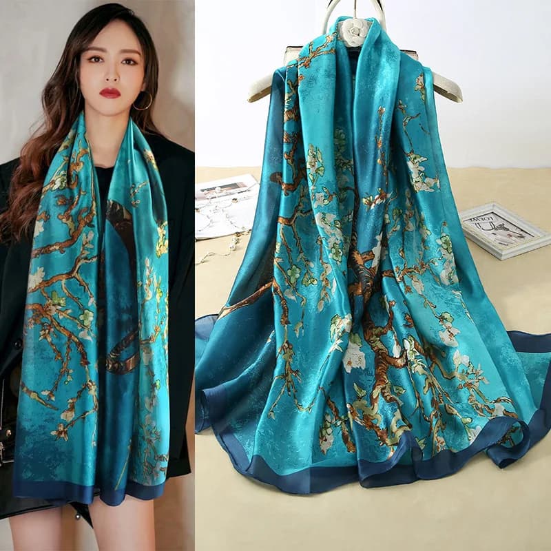 Sciarpa di Seta di Lusso Classica 180*90cm per Donna, Protezione Solare, Stampa a Catena, Foulard, Bandana, Sciarpa da Spiaggia