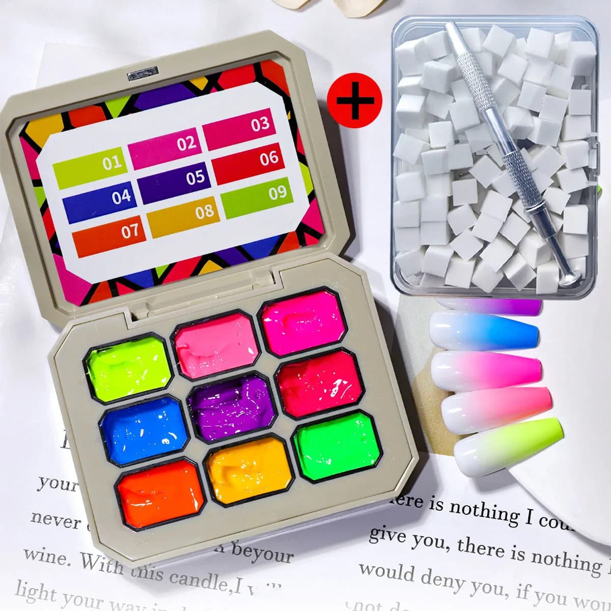 1 set/2 pezzi colla per trasferimento gel pat fluorescente arcobaleno colori vivaci UV LED smalto gel salone 1 scatola pat spugna clip fai da te Y2K