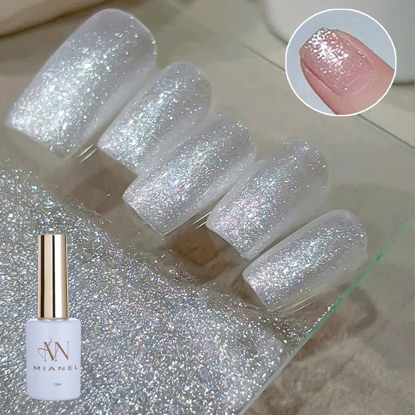 MN 12ML 2026 Smalto Gel Bianco Cocco Effetto Luminoso Notturno per Autunno Inverno Natale, Uso Professionale per Nail Art