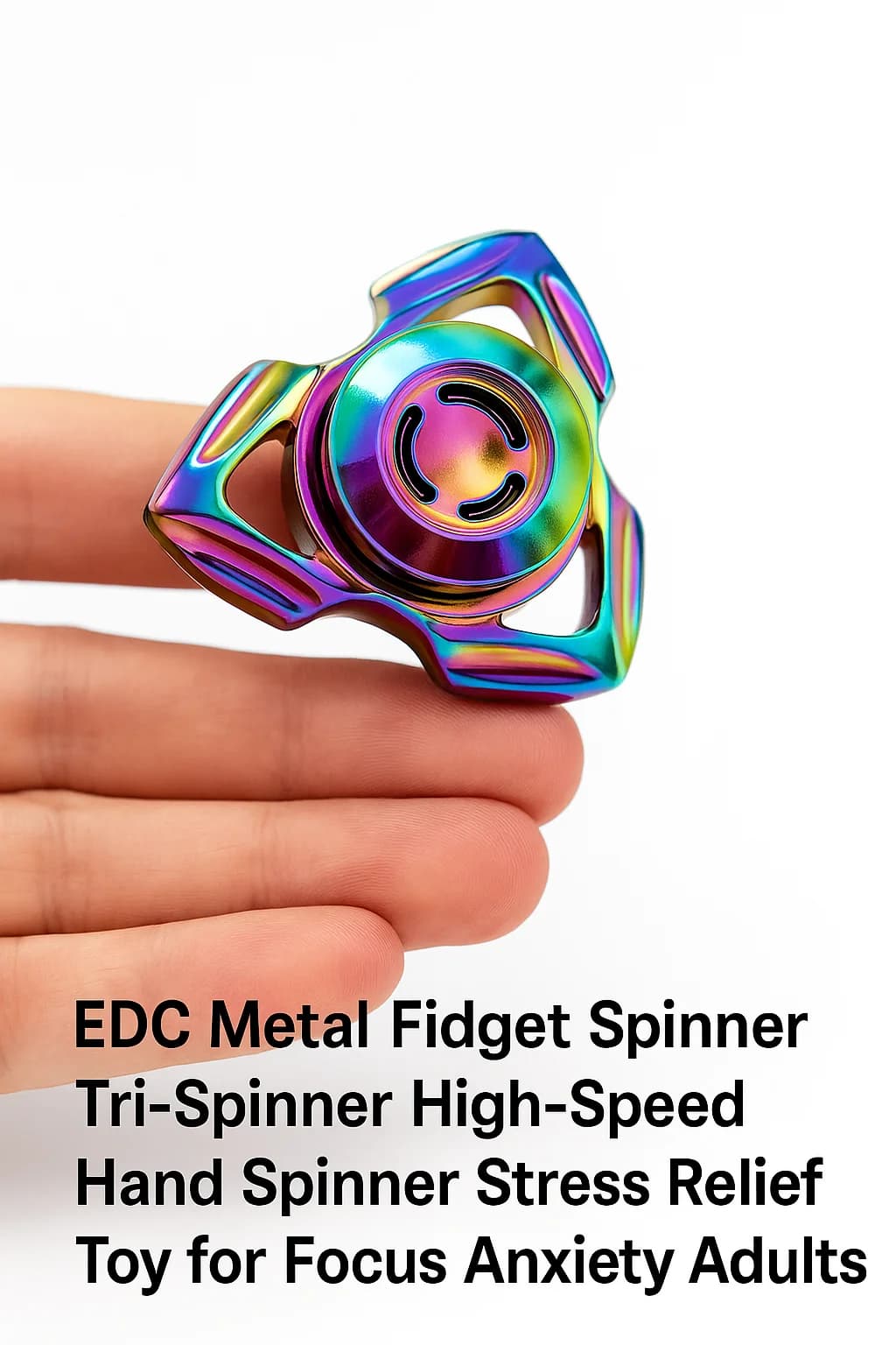 Giocattolo EDC Fidget Spinner in metallo premium – Tri-Spinner Rainbow & Silver Hand Spinner per alleviare lo stress, la concentrazione e l'ansia