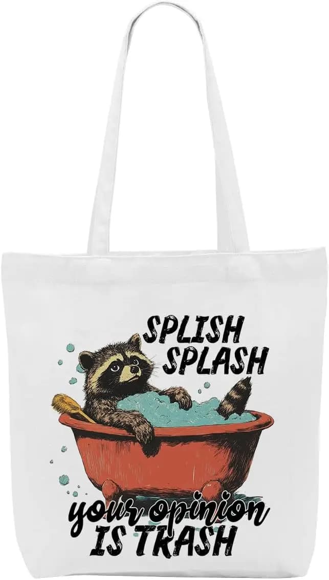 Women's Raccoon Bathroom Printed Canvas Shoulder Bag Humorous Retro Handbag Suitable for Daily Casual Versatility and Gifts