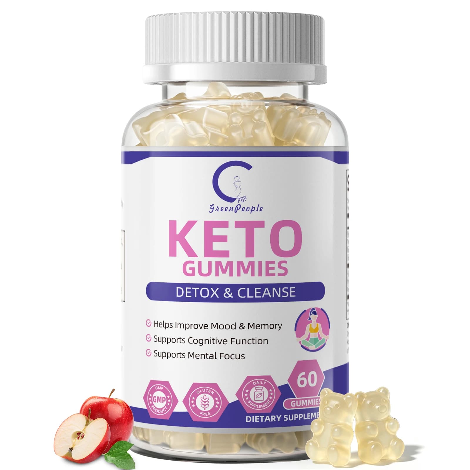 BHB Keto Apple Cider Vinegar Gummies Weight Loss, Speed up Slimming, Whitening Skin, ACV & Vitamin Supplement Bear Gummy, Vegan