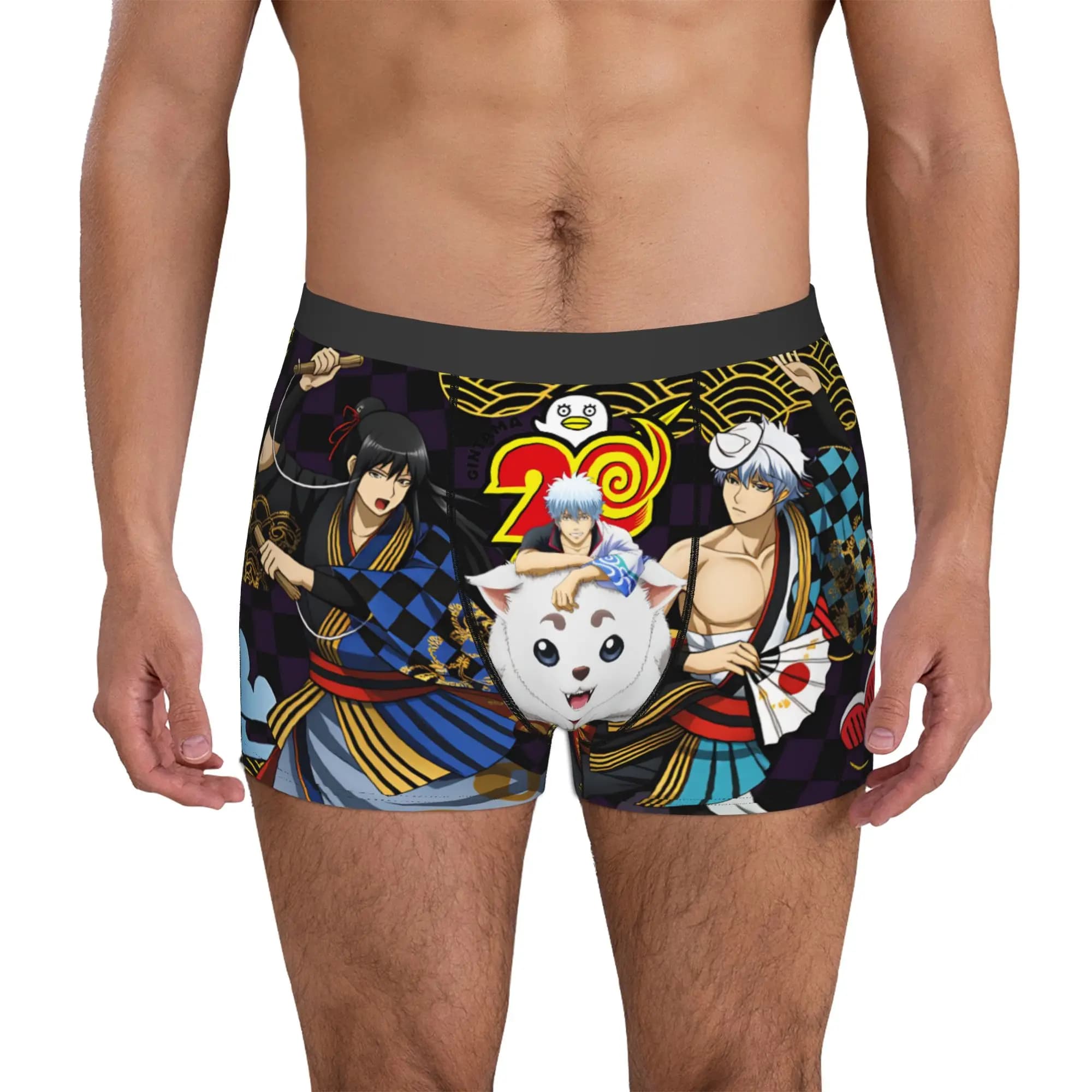 Sadaharu Gintama Gintoki Sakata Intimo maschile con stampa Manga Anime Boxer Shorts Mutandine Slip Morbidi